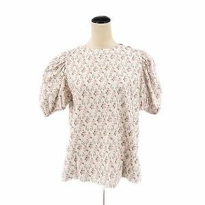 Dondolo Coquette White Pink Floral Velvet Bow Puff Sleeve 100% Cotton Blouse